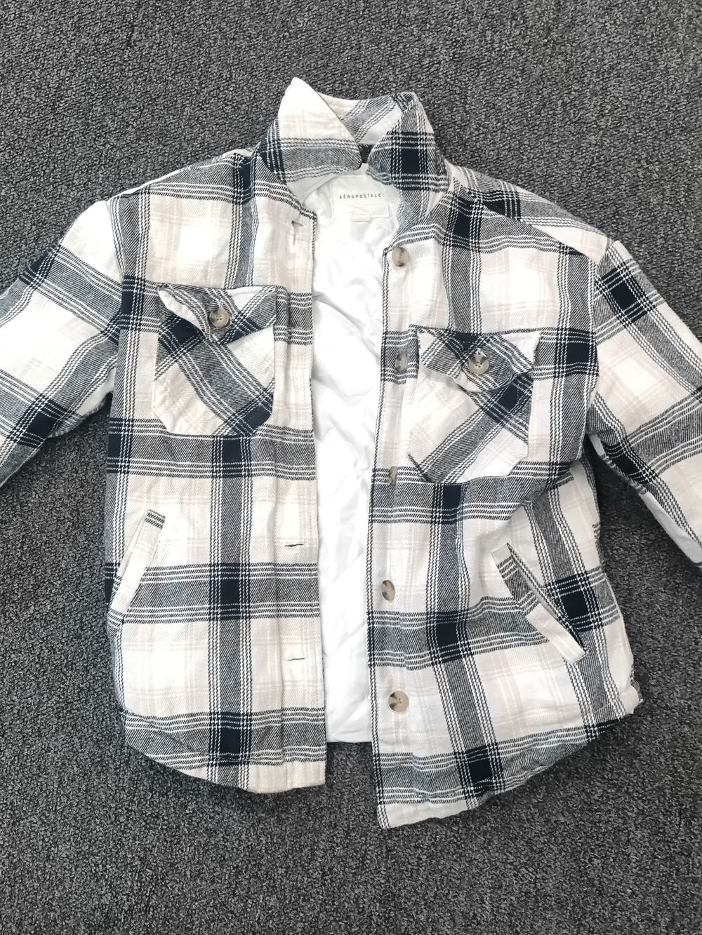 Aeropostale Black & White Plaid Button Jacket